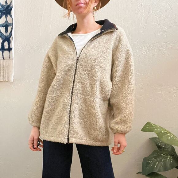 Vintage 1990's Collared Oversized Zip Up Sherpa Jacket - Picture 2 of 6
